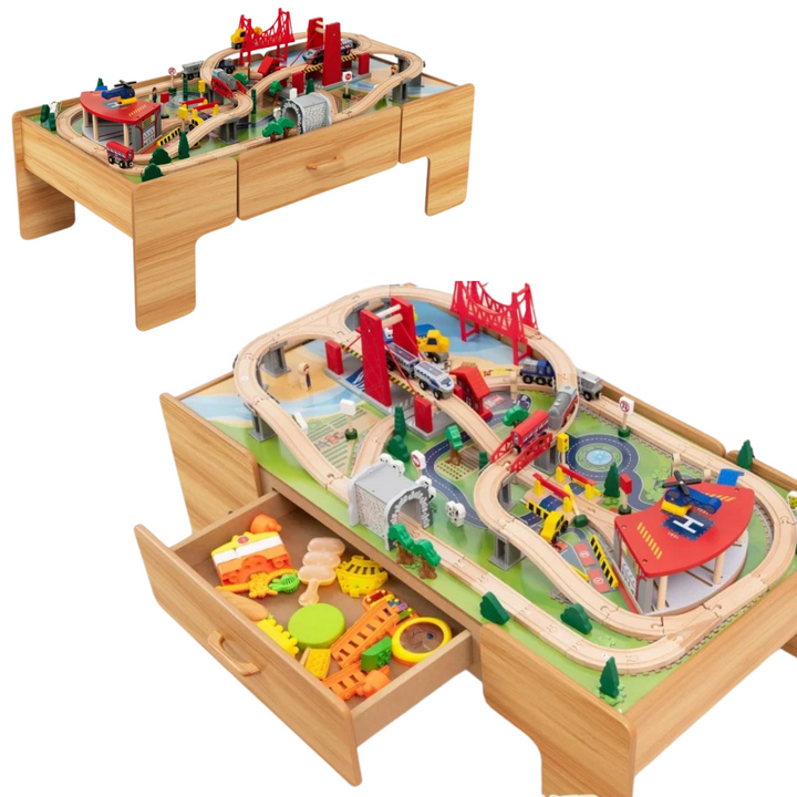 Wooden Table With Train Playset 3 - Battery Operated