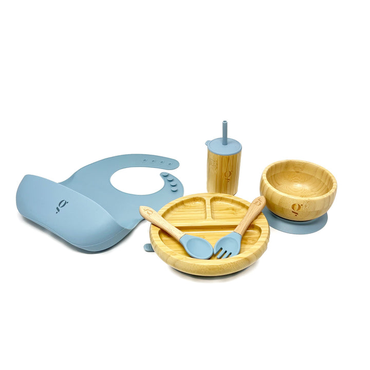 Baby Silicone/Bamboo Dinnerware With Suction - Set of 6 Pieces