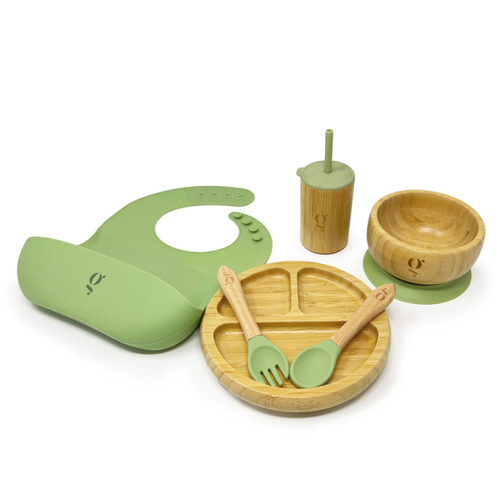 Baby Silicone/Bamboo Dinnerware With Suction - Set of 6 Pieces