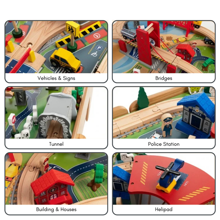 Wooden Table With Train Playset 3 - Battery Operated